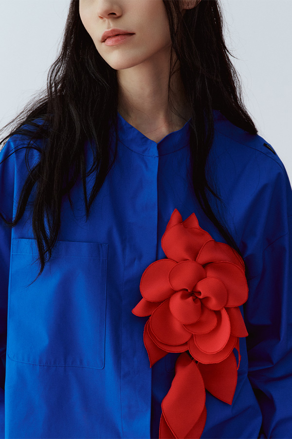 Camicia Blu Fiore Rosso Intrend
